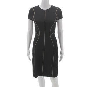 J. Mendel Womens Sheath Dress Black Short Sleeve Round Neck Size 2